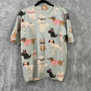 Colorful Dog Print Pullover Sweater Lightweight women’s Size L multicolor